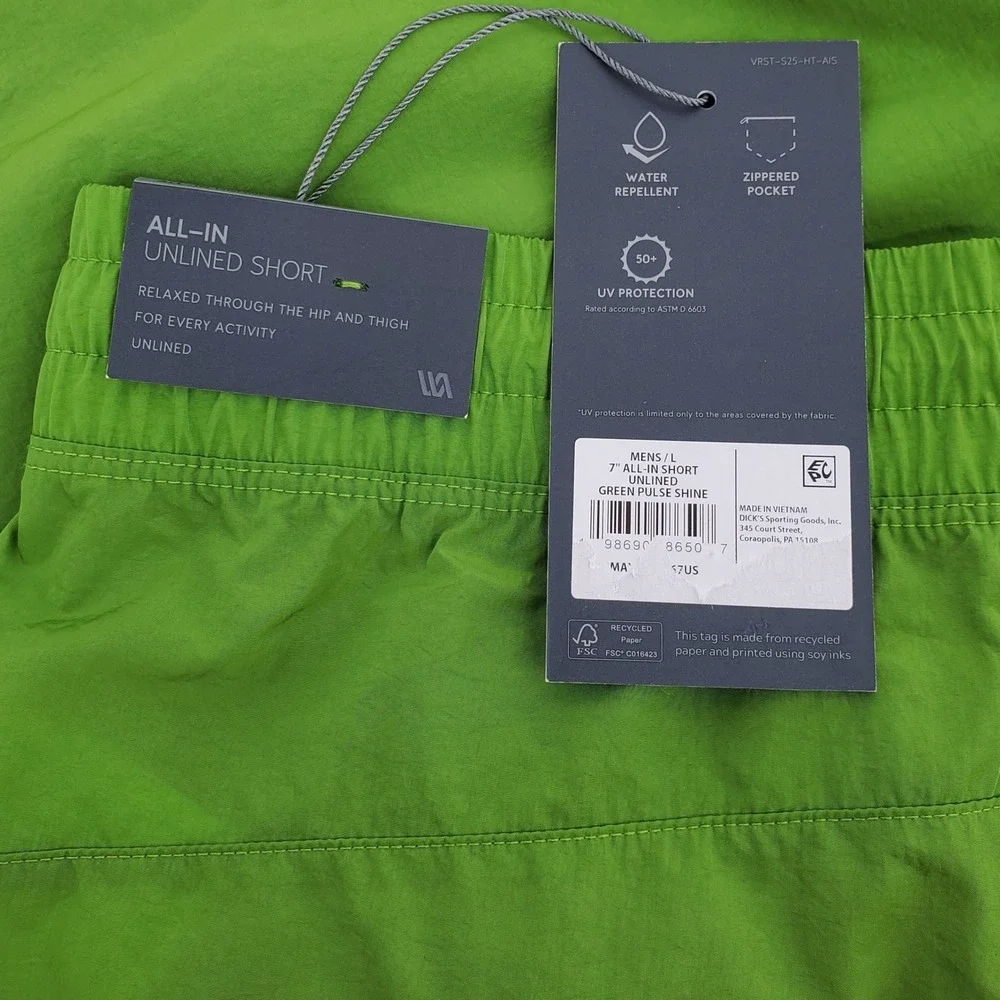 VRST All In Unlined Water Repellent Zippered Pocket Green Pulse Shine Mens Large